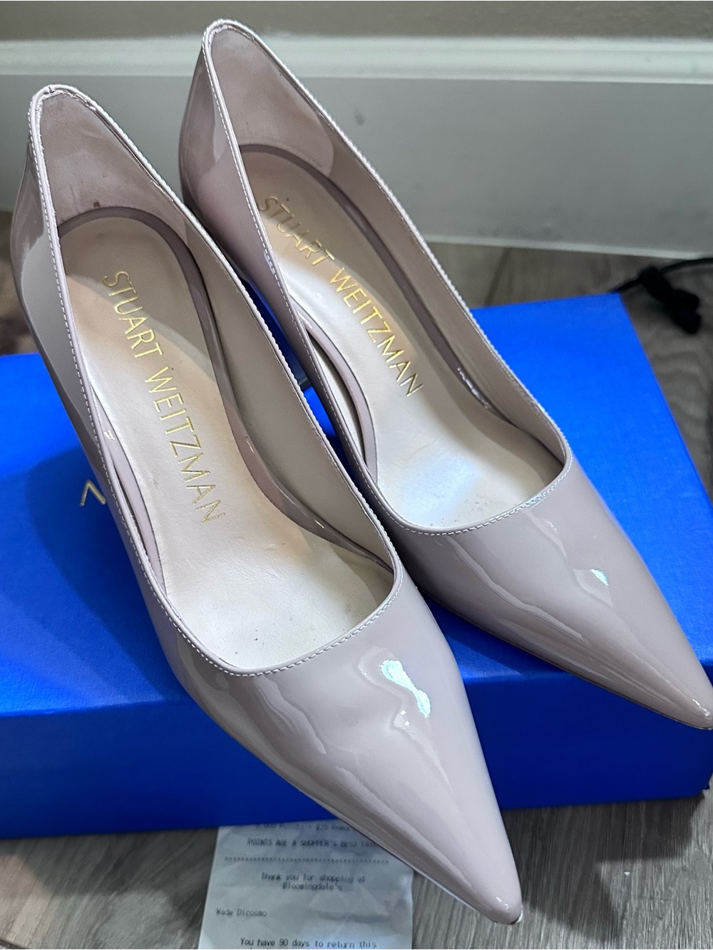 Stuart Weitzman Blush Patent Pointed-Toe Pumps